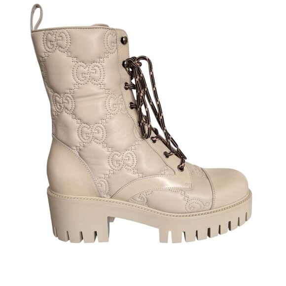 Gucci Women's Quilted GG Matelasse Beige Combat Platform boot 718386 sz. 40.5 - Picture 1 of 15